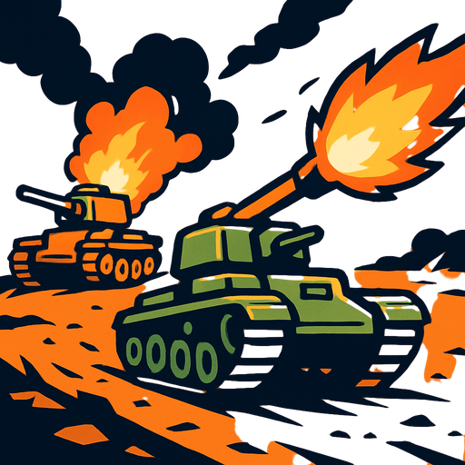 Bir tank savaşı temalı arkaplan görseli hazırla görselde 2 tank olsun ve bu 2 tankın önündeki 1 tankı yakalamaya çalışsın..
In-Game asset.  2d.  High contrast.  No shadows