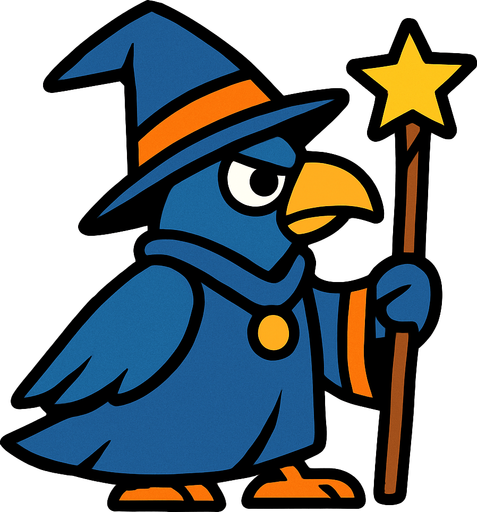 2d bird wizard.
In-Game asset.  2d.  High contrast.  No shadows