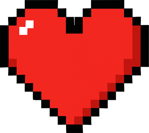 Red heart pixel art.
In-Game asset.  2d.  High contrast.  No shadows