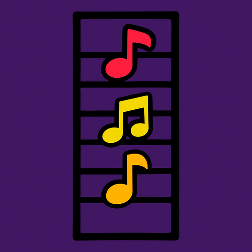 vertical bar with vivid colored notes in it.
In-Game asset.  2d.  High contrast.  No shadows