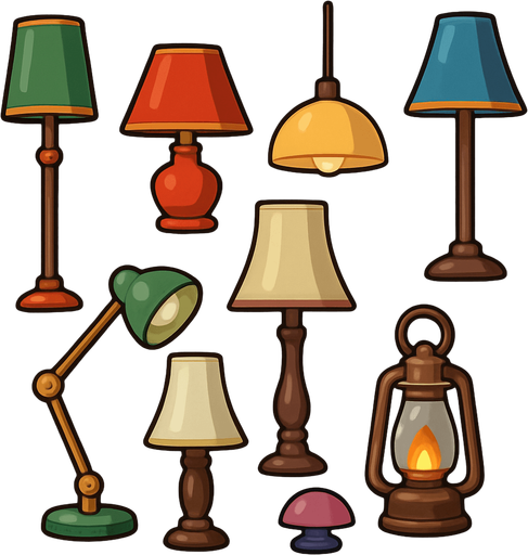 Pack of different lamps.
In-Game asset.  High contrast.  No shadows. 3D