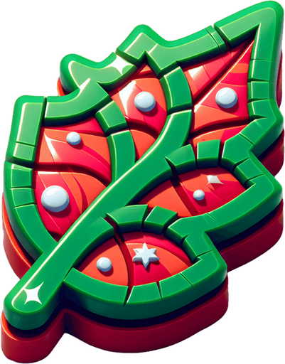 a christmas leaf. plastic style. Single Game Texture. In-Game asset. 2d. Blank background. High contrast. No shadows.