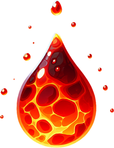 a drop of lava..
Single Game Texture. In-Game asset. 2d. Blank background. High contrast. No shadows.