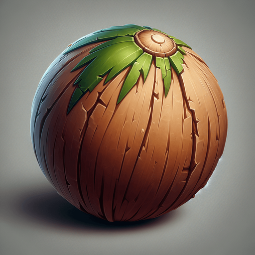 coconut.
Single Game Texture. In-Game asset. 2d. Blank background. High contrast. No shadows.