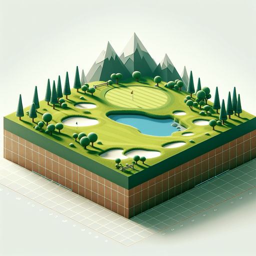 Terrain de golf avec un seul trou.
Single Game Texture. In-Game asset. 2d. Blank background. High contrast. No shadows.