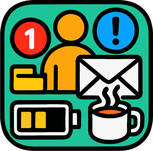Modern App Store icon, high definition, square with rounded corners, for a game titled "FOMO Simulator: The Meeting That Could've Been An Email" and with the description "A fast-paced office simulator where you collect meetings, emails, and notifications while managing your energy levels. Strategic decisions must be made about which workplace items to prioritize as your energy depletes. Grab coffee for boosts, avoid missing important meetings, and survive the chaotic 60-second workday!". No text on icon!.
In-Game asset.  2d.  High contrast.  No shadows