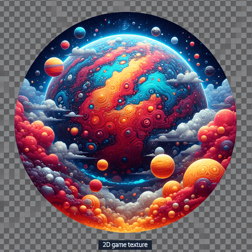 planet.
Single Game Texture. In-Game asset. 2d. Blank background. High contrast. No shadows. transparent background