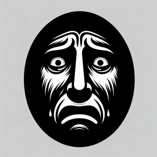 a black oval with a harrased face.