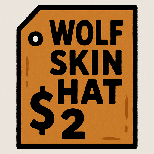 price tag that says wolf skin hat $2.
In-Game asset.  2d.  High contrast.  No shadows