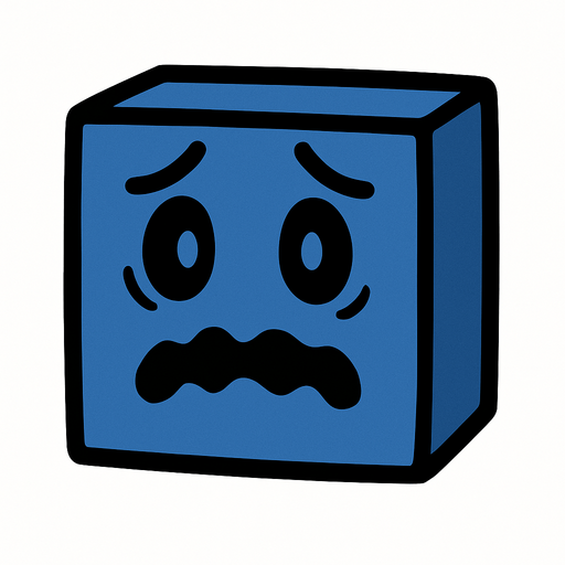 The cube of this game should look scared, its color should be a worried color, it should not have hands or feet and it should be 3D..
In-Game asset.  2d.  High contrast.  No shadows