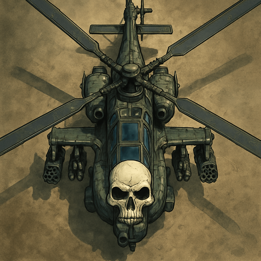 Combat space helicopter skull tip top view.