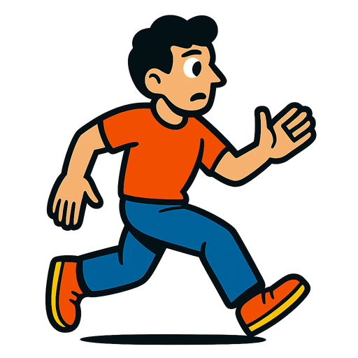 A person running backwards.
In-Game asset.  2d.  High contrast.  No shadows