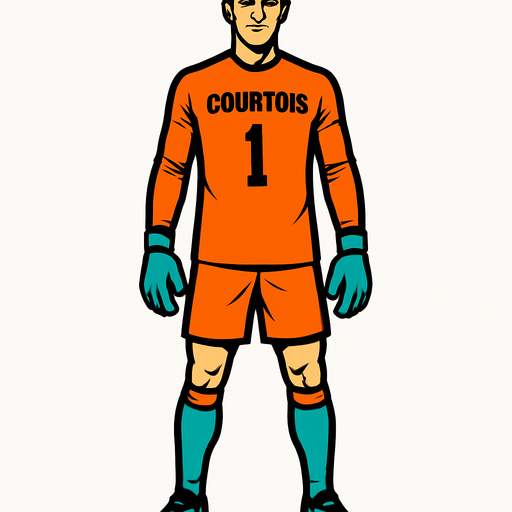 courtuis.
In-Game asset.  High contrast.  No shadows. goalkeeper . full body . facing forward