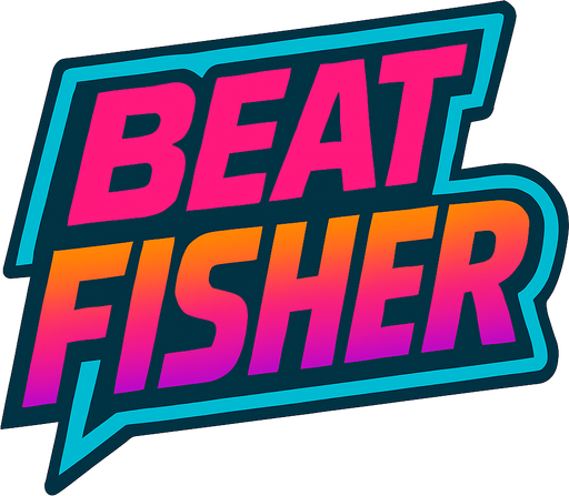 Game logo for the game ‘Beat Fisher’. High def 80’s color themed SVG of the word..
In-Game asset.  2d.  High contrast.  No shadows