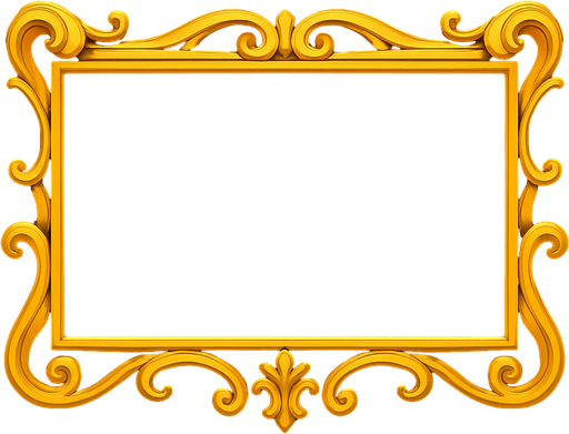 A horizontal rectangular Golden Frame design  
In-Game asset.  2d.  High contrast.  No shadows