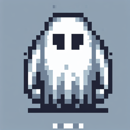 giant 8bit ghost video game boss.
Single Game Texture. In-Game asset. 2d. Blank background. High contrast. No shadows.