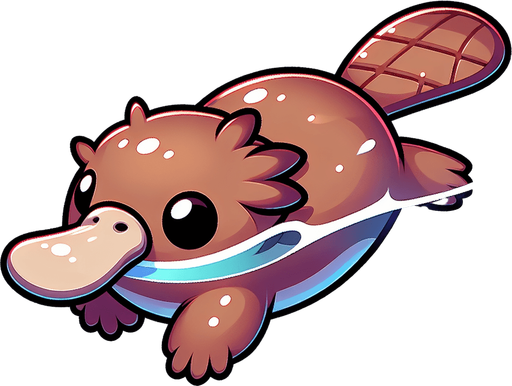 Cute Platypus swimming.
Single Game Texture.  In-Game asset.  2d.  Blank background.  High contrast.  No shadows. In game asset main character 2d