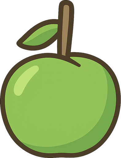 Apple Green. No background. Transparent background. Blank background. No shadows. 2d. In-Game asset. flat