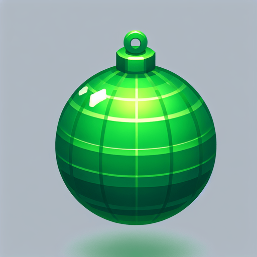 a christmas green ball . plastic style. Single Game Texture. In-Game asset. 2d. Blank background. High contrast. No shadows.