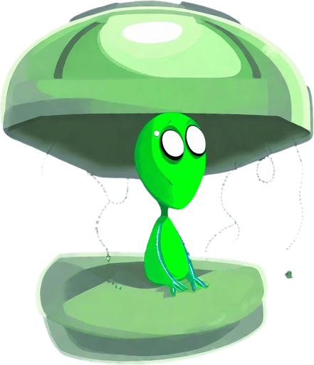 evil green alien in UFO spaceship. No background. Transparent background. Blank background. No shadows. 2d. In-Game asset. flat