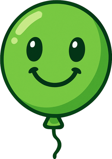 Create a green Ballon with happy face.
In-Game asset.  2d.  No shadows