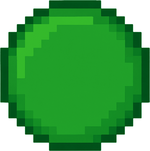 Genera una imagen de un círculo verde pixel.
In-Game asset.  2d.  High contrast.  No shadows