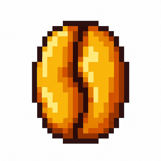 grano de cafe dorado de pixeles.
In-Game asset.  2d.  High contrast.  No shadows