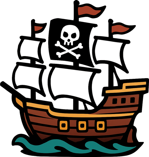 pirate ship.
In-Game asset.  2d.  High contrast.  No shadows