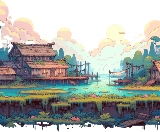 fantasy nice color 2d 16 bit fantasy remote swamp village foh sky
Single Game Texture.  In-Game asset.  2d.  Blank background.  High contrast.  No shadows