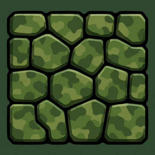 stone, cell for wall. color green camouflage
In-Game asset.  2d.  High contrast.  No shadows
