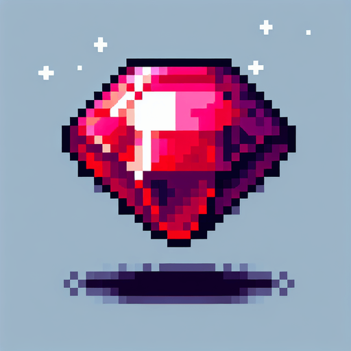 A ruby. Pixel art..
Single Game Texture.  In-Game asset.  2d.  Blank background.  High contrast.  No shadows