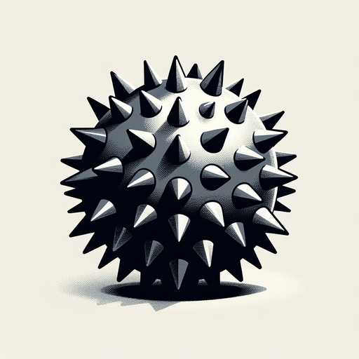 Una bola de pinchos.
Single Game Texture.  In-Game asset.  2d.  Blank background.  High contrast.  No shadows