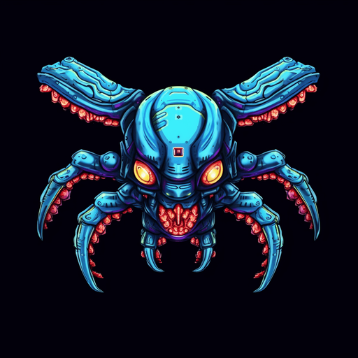 Alien enemy, adopted to space, flying down
Game Texture. In-Game asset. 2d. Pixelart. blank background. Low detail. High contrast.