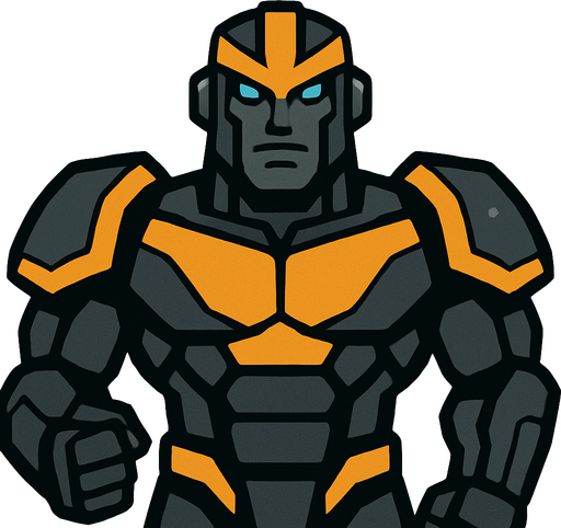 gözü açık güçlü yakışıklı robot.
In-Game asset.  2d.  High contrast.  No shadows