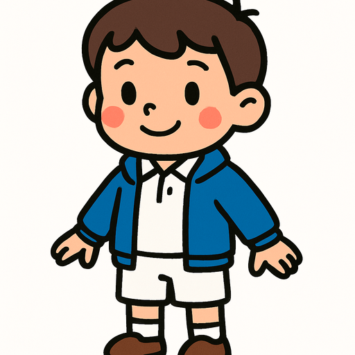 Niño pequeño con uniforme blanco y sudadera azul.
In-Game asset.  2d.  High contrast.  No shadows