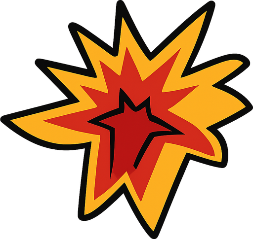 A car crash effect,red,yellow and orange colors,put the outer side black line. No background. Transparent background. Blank background. No shadows. 2d. In-Game asset. flat