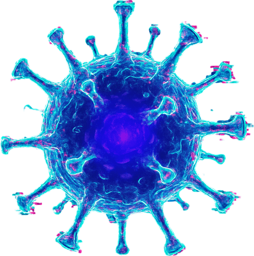 topdown view, glitchy digital virus, distorted edges, purple-blue core, semi-transparent parts, digital glitch effect around edges, ethereal appearance, fits motherboard environment, vectorel draw.
In-Game asset.  2d.  High contrast.  No shadows