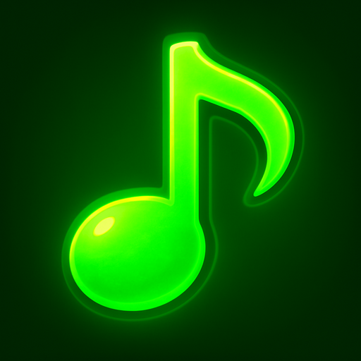 Bright green glowing musical note.
In-Game asset.  3d.  High contrast.  No shadows