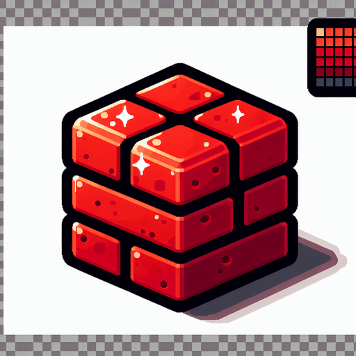 a cartoon red brick. bright. shiny. pixel art. no text..
Single Game Texture. In-Game asset. 2d. Blank background. High contrast. No shadows.