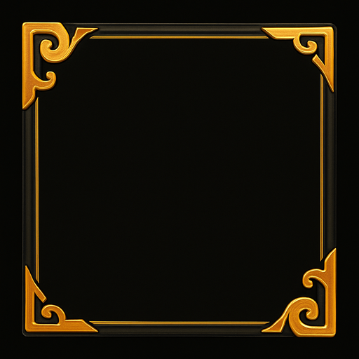 Quiero un rectangulo elegante con colores dorados en las esquinas.
In-Game asset.  2d.  High contrast.  No shadows