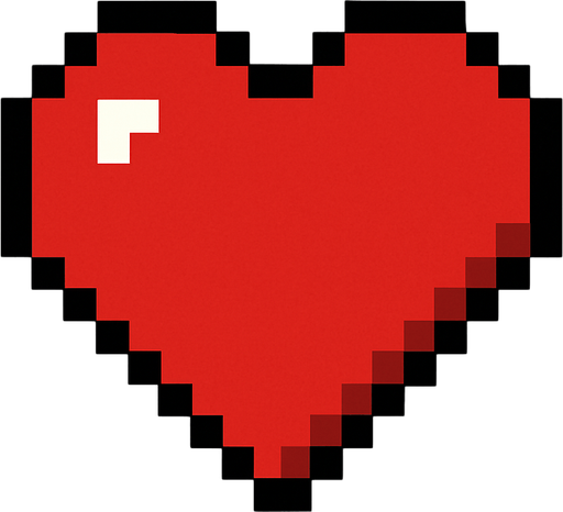draw a heart with pixel art.
In-Game asset.  2d.  High contrast.  No shadows