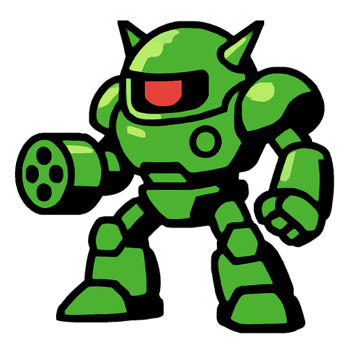 green robot enemy.
In-Game asset.  2d.  High contrast.  No shadows