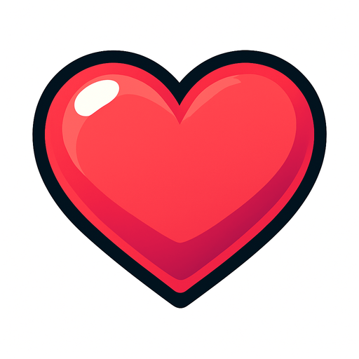Crea un icono que represente las vidas del jugador. Debe ser un corazón estilizado y vibrante, visto directamente desde arriba, en un estilo 2D renderizado, limpio y cartoonish. El corazón debe tener contornos claros, colores vivos (principalmente rojo o rosa brillante) y un sombreado sutil que le dé volumen. Debe ser fácilmente reconocible y legible incluso a tamaño pequeño..
In-Game asset.  2d.  High contrast.  No shadows