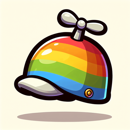 A rainbow hat with a propeller on the top. Side profile. Cartoon..
Single Game Texture.  In-Game asset.  2d.  Blank background.  High contrast.  No shadows