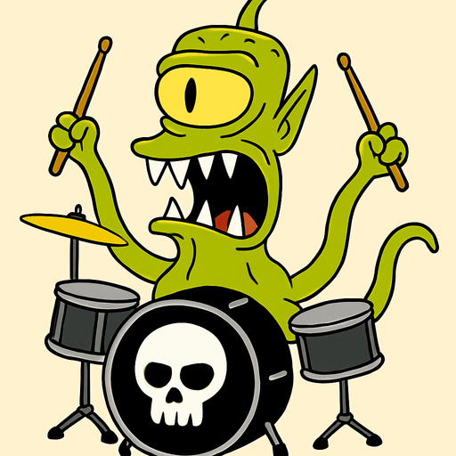 Make my character have drumsticks and be on top of drums and the big drum be black and have a white skull
