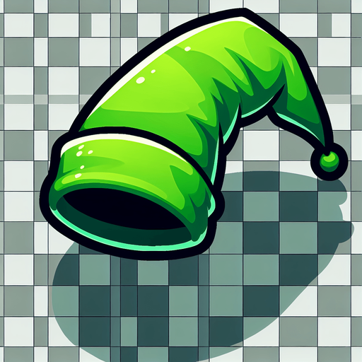 A long green stocking hat. Side profile. Cartoon..
Single Game Texture.  In-Game asset.  2d.  Blank background.  High contrast.  No shadows