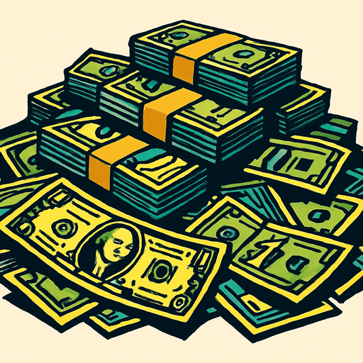 Pile of money.
High contrast.  No shadows