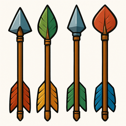 Bow arrows assets. HD colors.
In-Game asset.  2d.  High contrast.  No shadows