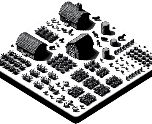Farm from cookie clicker.
Single Game Texture. In-Game asset. 2d. Blank background. High contrast. No shadows.