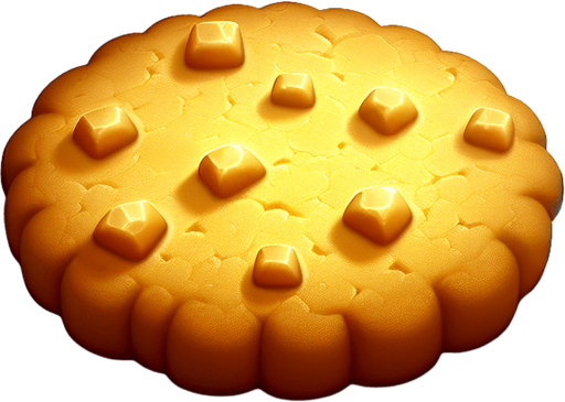 Golden cookie.
Single Game Texture.  In-Game asset.  2d.  Blank background.  High contrast.  No shadows
